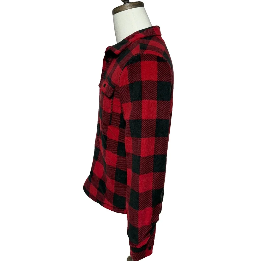 Eddie Bauer Jacket Boys XL 16 Red Black Buffalo Plaid Fleece Snap Pockets‎ Warm